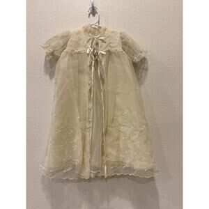 Baby Girl Vtg Ivory Lace Christening Baptism Gown 2pc Dress Sz 2T